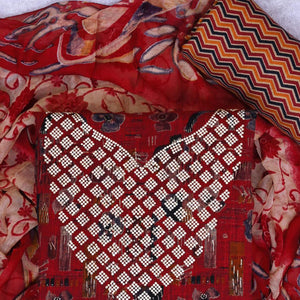 Maroon Floral Printed With Stone Work Yoke Pure Cotton Dress Material