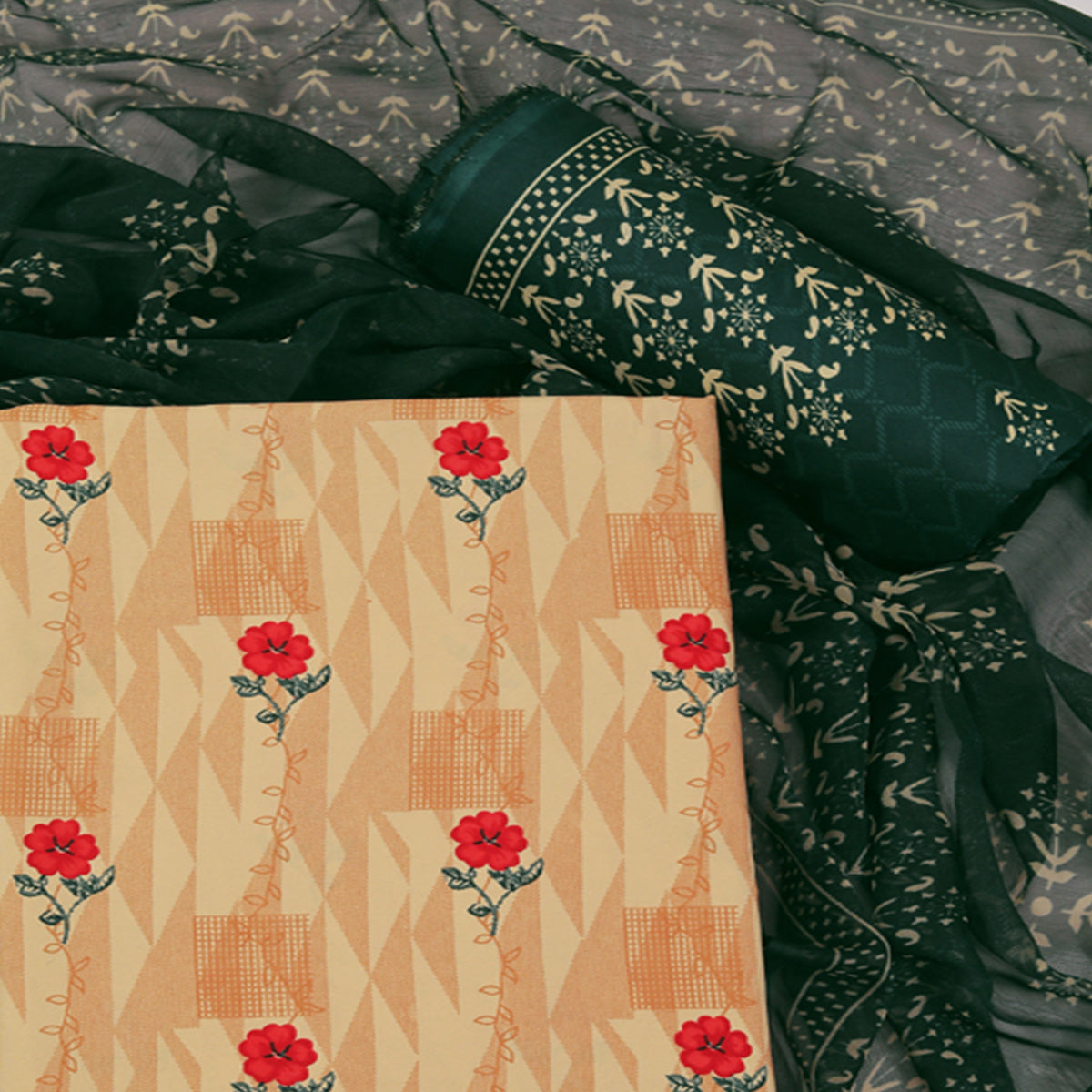 Cream Floral Printed Crepe Dress Material