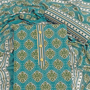Rama Green Lightweight Pure Cotton Dress Fabric Featuring Delicate Floral Prints