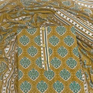 Mustard Lightweight Pure Cotton Dress Fabric Featuring Delicate Floral Prints