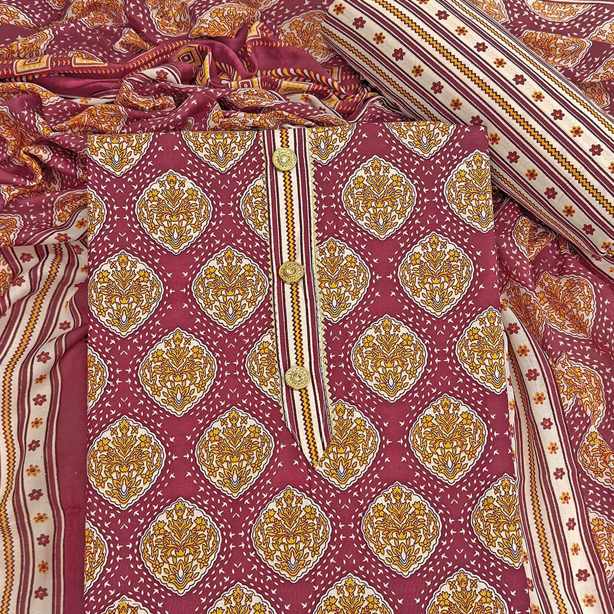 Maroon Lightweight Pure Cotton Dress Fabric Featuring Delicate Floral Prints