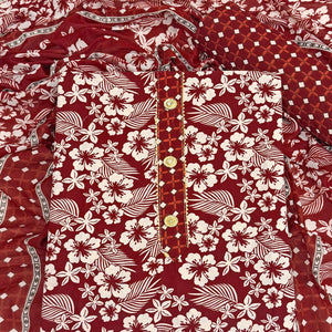 Graceful Maroon Floral Printed Cotton Blend Dress Material With Lace Border