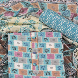 Blue Floral Printed With Gota Patti Work Pure Cotton Dress Material