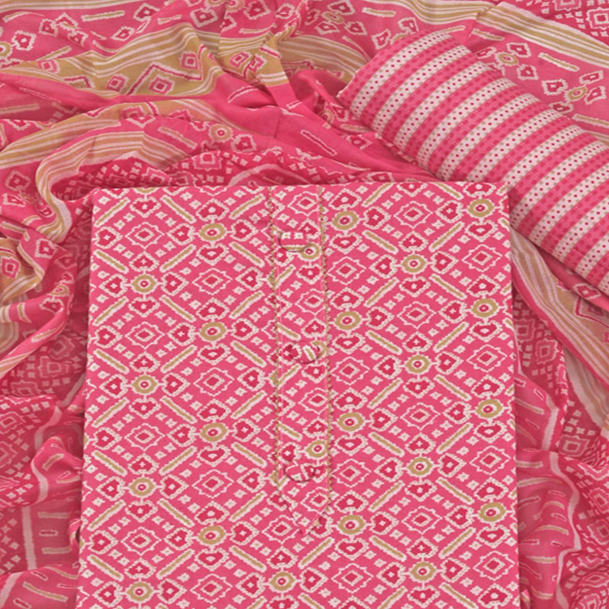 Rani Pink Patola Printed With Gota Patti Work Pure Cotton Dress Material