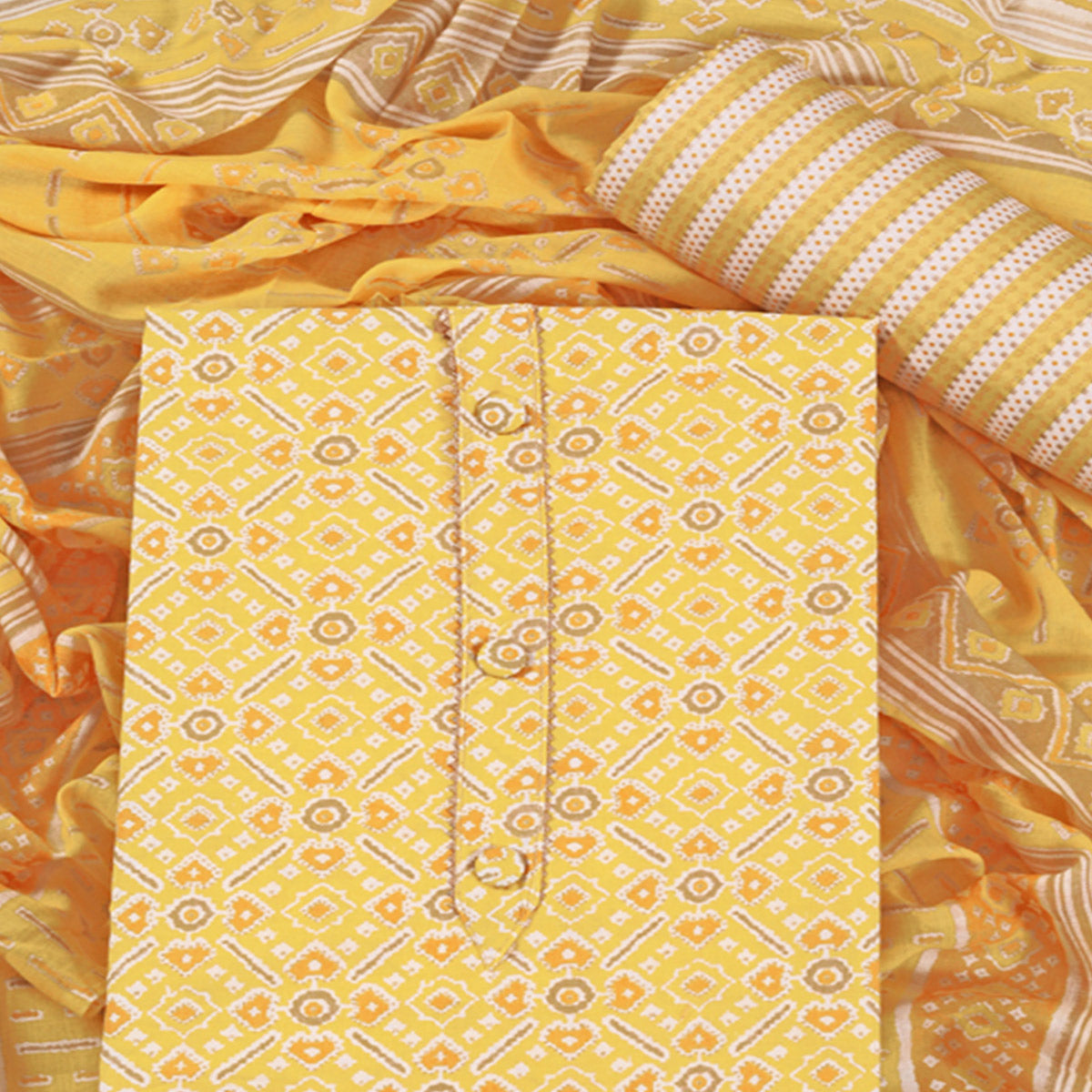 Yellow Patola Printed With Gota Patti Work Pure Cotton Dress Material