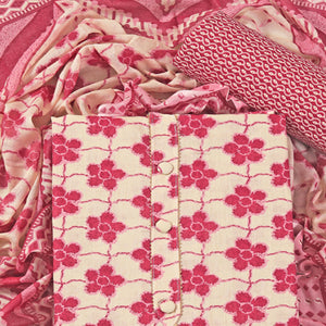 Pink Floral Printed With Gota Patti Work Pure Cotton Dress Material