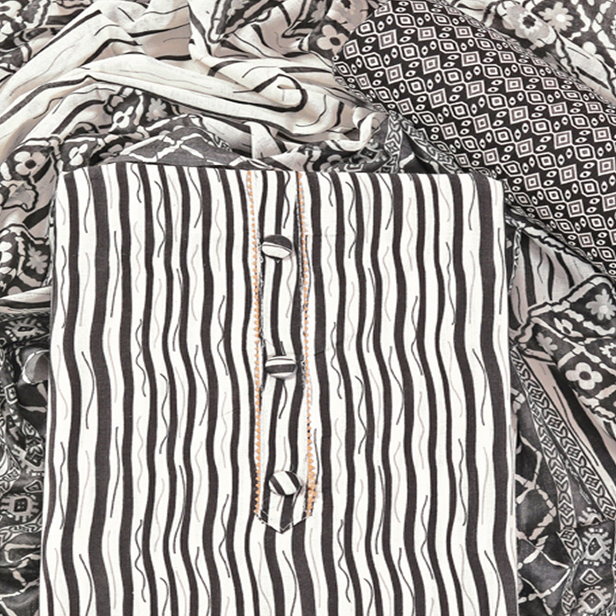 Black Leheriya Printed With Gota Patti  Work Pure Cotton Dress Material