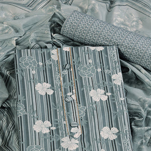 Elegant Grey Pure Cotton Ensemble Showcasing Subtle Floral Print Work Dress Material