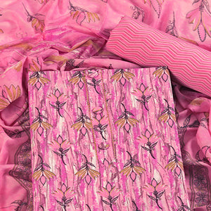 Pink Pure Cotton Ensemble with All-Over Floral Motif Designs Dress Material