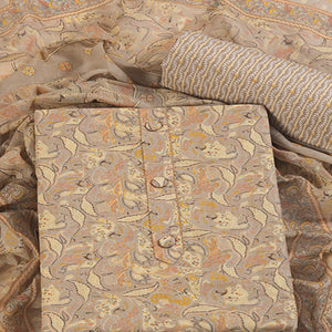 Floral Elegance in Brown Pure Cotton Unstitched Dress Material