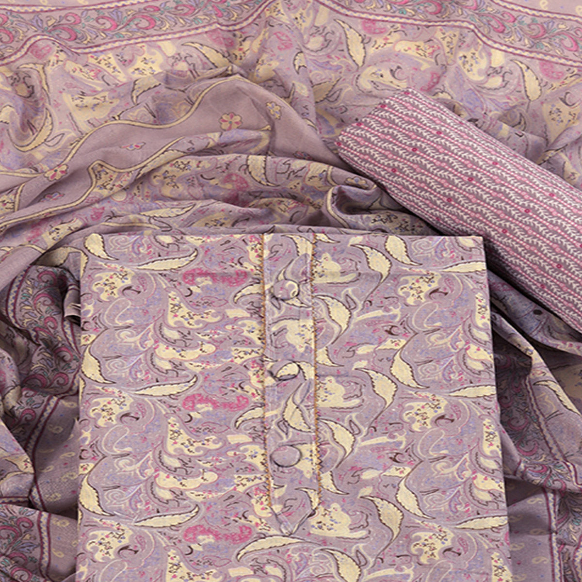 Floral Elegance in Light Purple Pure Cotton Unstitched Dress Material