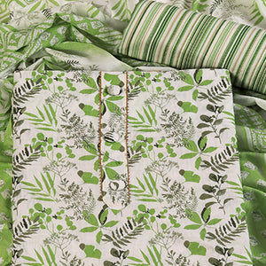 Floral Motifs on Green Pure Cotton Dress Material for Effortless Style