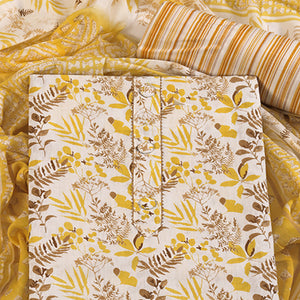 Floral Motifs on Mustard Pure Cotton Dress Material for Effortless Style