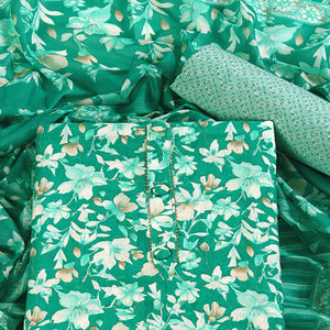 Green Floral Motif Printed Dress Material for Effortless Elegance