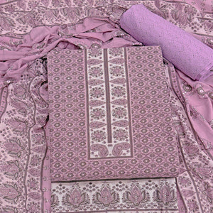 Vibrant Light Purple Floral Print Pure Cotton Dress Material With Refined Craftsmanship