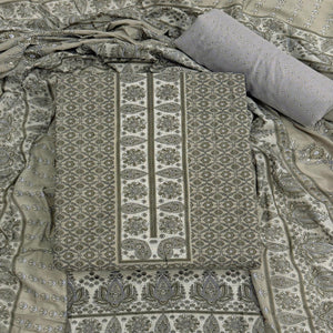 Vibrant Grey Floral Print Pure Cotton Dress Material With Refined Craftsmanship