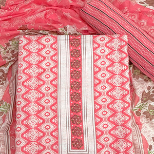 Charming Gajari Red Pure Cotton Dress Material With Delicate Floral Print