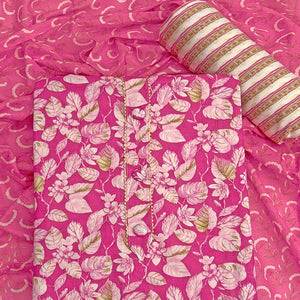 Charming Magenta Pure Cotton Dress Material Featuring Floral Print With Tie On Neck & Fancy Button