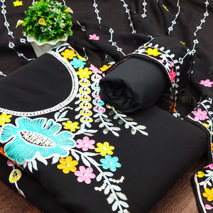 Black Floral Sequins Embroidered Georgette Dress Material