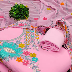 Pink Floral Sequins Embroidered Georgette Dress Material