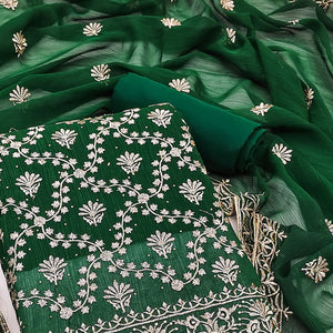 Green Floral Embroidered Georgette Dress Material