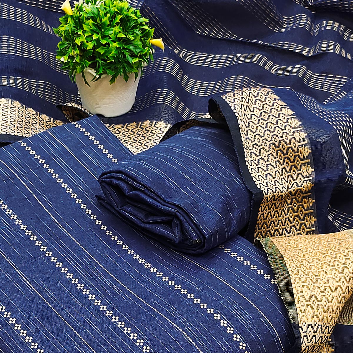 Royal Blue Woven Cotton Blend Dress Material