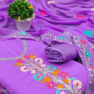 Lavender Floral Sequins Embroidered Georgette Dress Material
