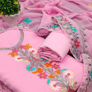 Pink Floral Sequins Embroidered Georgette Dress Material