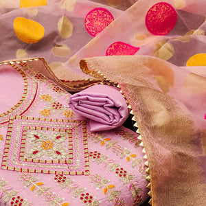 Pink Floral Sequins Embroidered Chanderi Dress Material