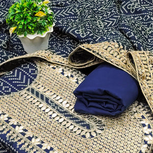 Blue Bandhani Printed With Sequins Work Bhagalpuri Silk Dress Material