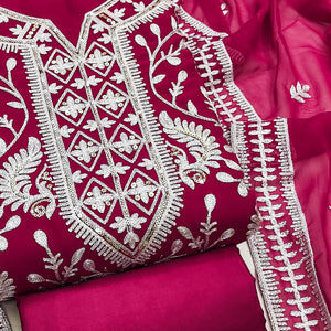 Rani Pink Floral Sequins Embroidered Georgette Dress Material