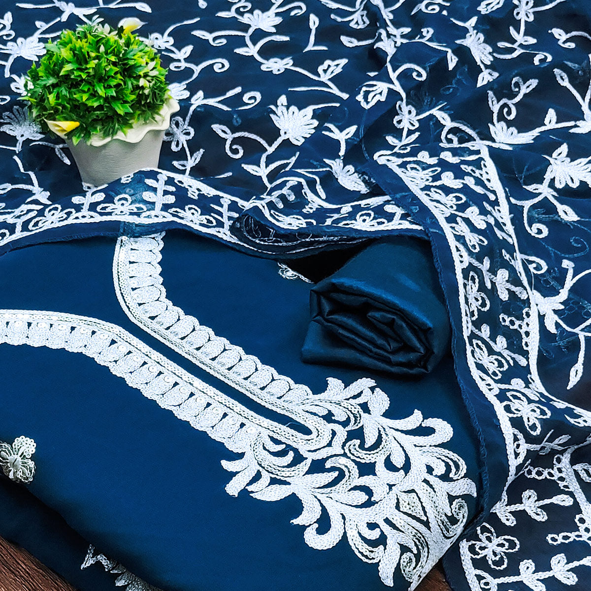 Morpich Floral Sequins Embroidered Georgette Dress Material