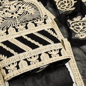 Black Floral Embroidered Georgette Dress Material