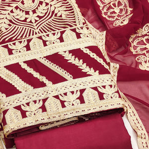 Maroon Floral Embroidered Georgette Dress Material