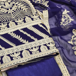 Navy Blue Floral Embroidered Georgette Dress Material