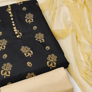 Black Floral Foil Printed Cotton Blend Dress Material
