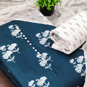 Teal Cotton Blend Fabric Featuring Subtle and Elegant Floral Prints
