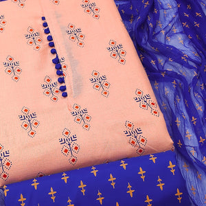 Peach Floral Printed Cotton Blend Dress Material