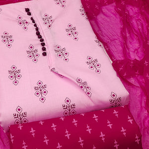 Pink Floral Printed Cotton Blend Dress Material