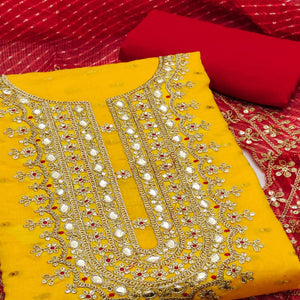 Yellow Woven With Sequins Embroidered Chanderi Dress Material