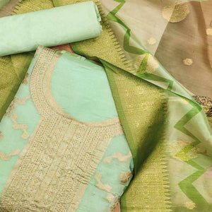 Green Woven Work Organza Dress Material