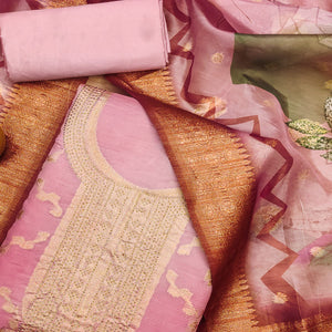 Light Pink Woven Work Organza Dress Material