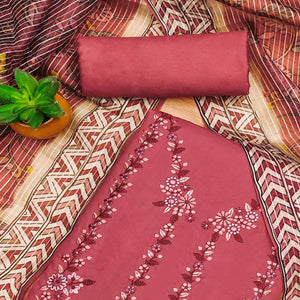 Gajari Pink  Floral Embroidered Chanderi Silk Dress Material