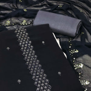 Black Floral Sequins Embroidered Georgette Dress Material