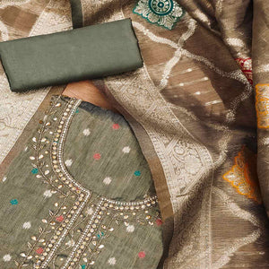 Grey Woven With Handwork Simmer Jacquard Dress Material