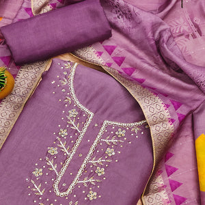 Purple Handwork Simmer Jacquard Dress Material