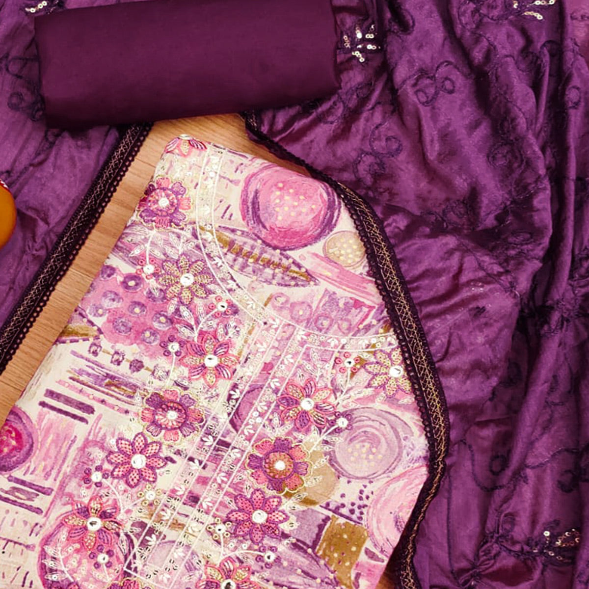 Magenta Foil Printed Pure Cotton Dress Material
