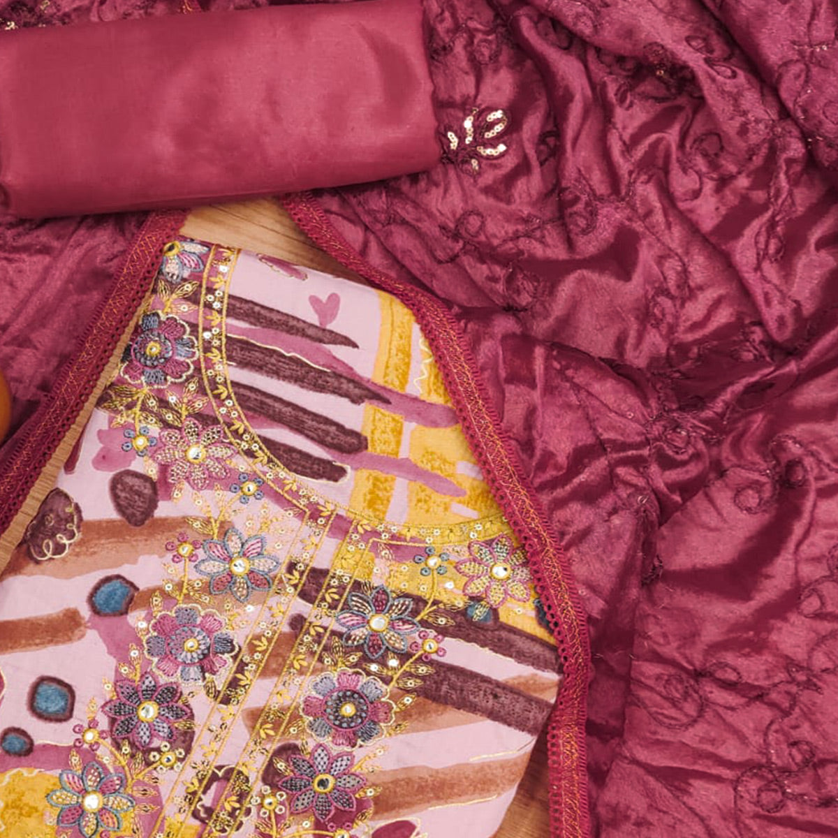 Red Foil Printed Pure Cotton Dress Material