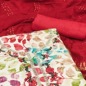 Maroon Floral Foil Printed With Handwork Modal Cotton Silk Dress Material