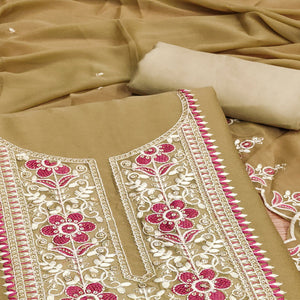 Chikoo Floral Sequins Embroidered Georgette Dress Material